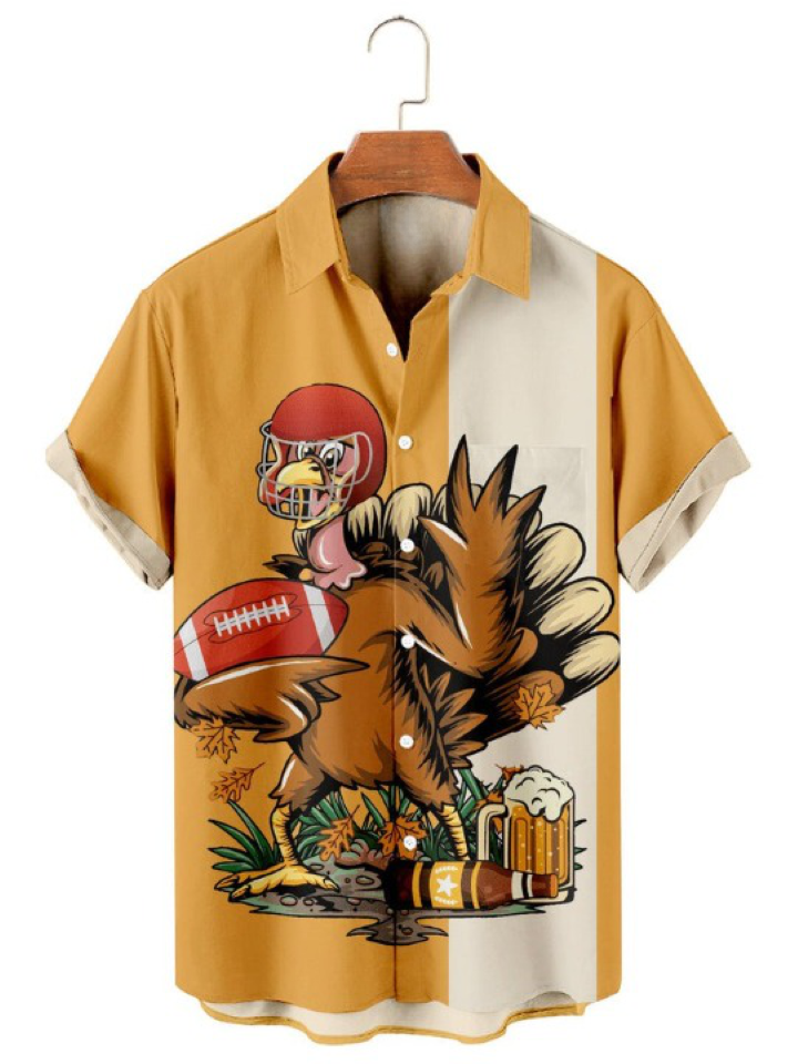 Thanksgiving Fun Play Football Print Shirt