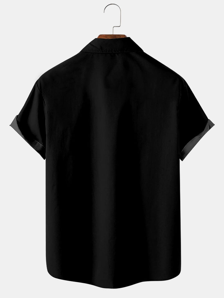 Halloween Fun Print Pocket Short Sleeve Shirt