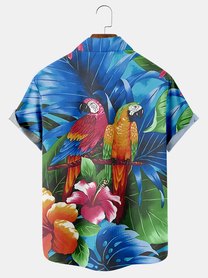 Hawaiian Parrot Floral Palm Leaf Print Shirt