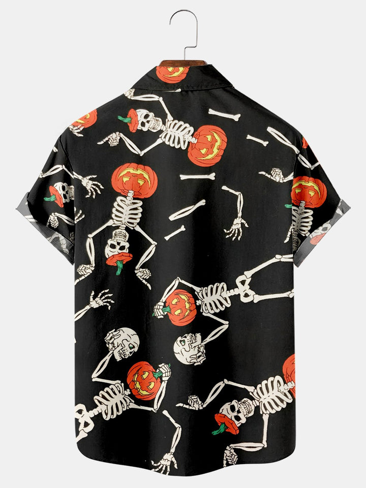 Halloween Pumpkin Print Casual Short Sleeve Shirt