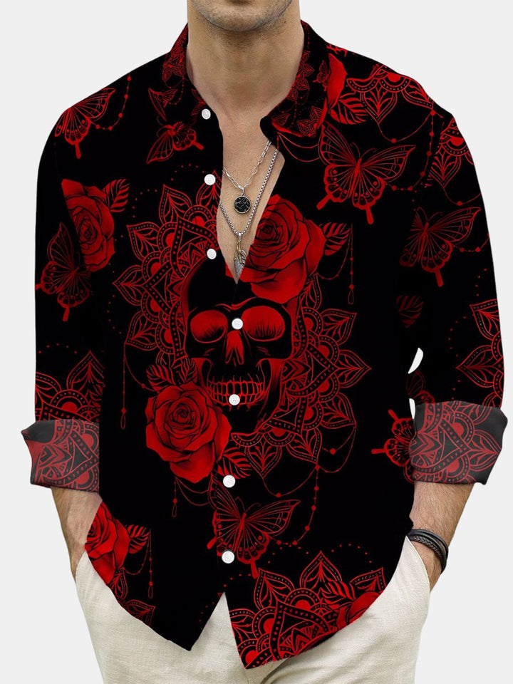 Halloween Rose Butterfly Print Long Sleeve Shirt