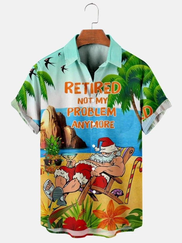 Hawaiian Santa Claus Vacation Print Shirt