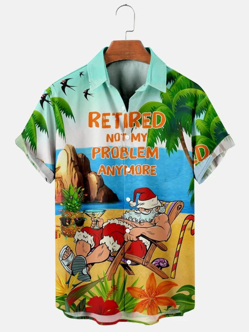 Hawaiian Santa Claus Vacation Print Shirt