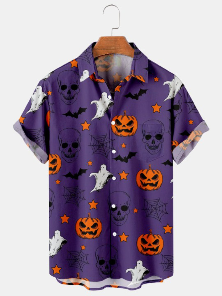 Halloween Fun Pumpkin Print Casual Loose Shirt