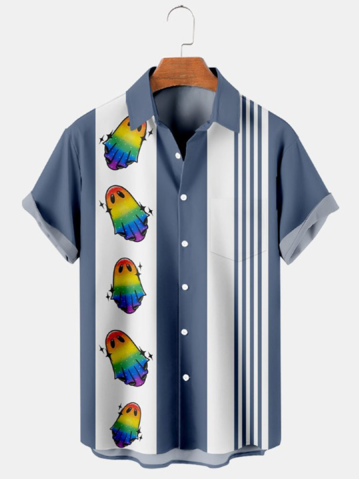 Halloween Fun Rainbow Print Short Sleeve Shirt