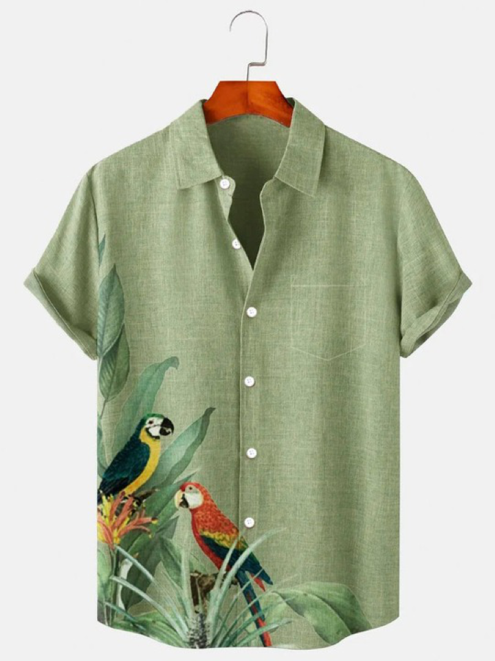 Parrot Casual Print Pocket Loose Comfortable Shirt