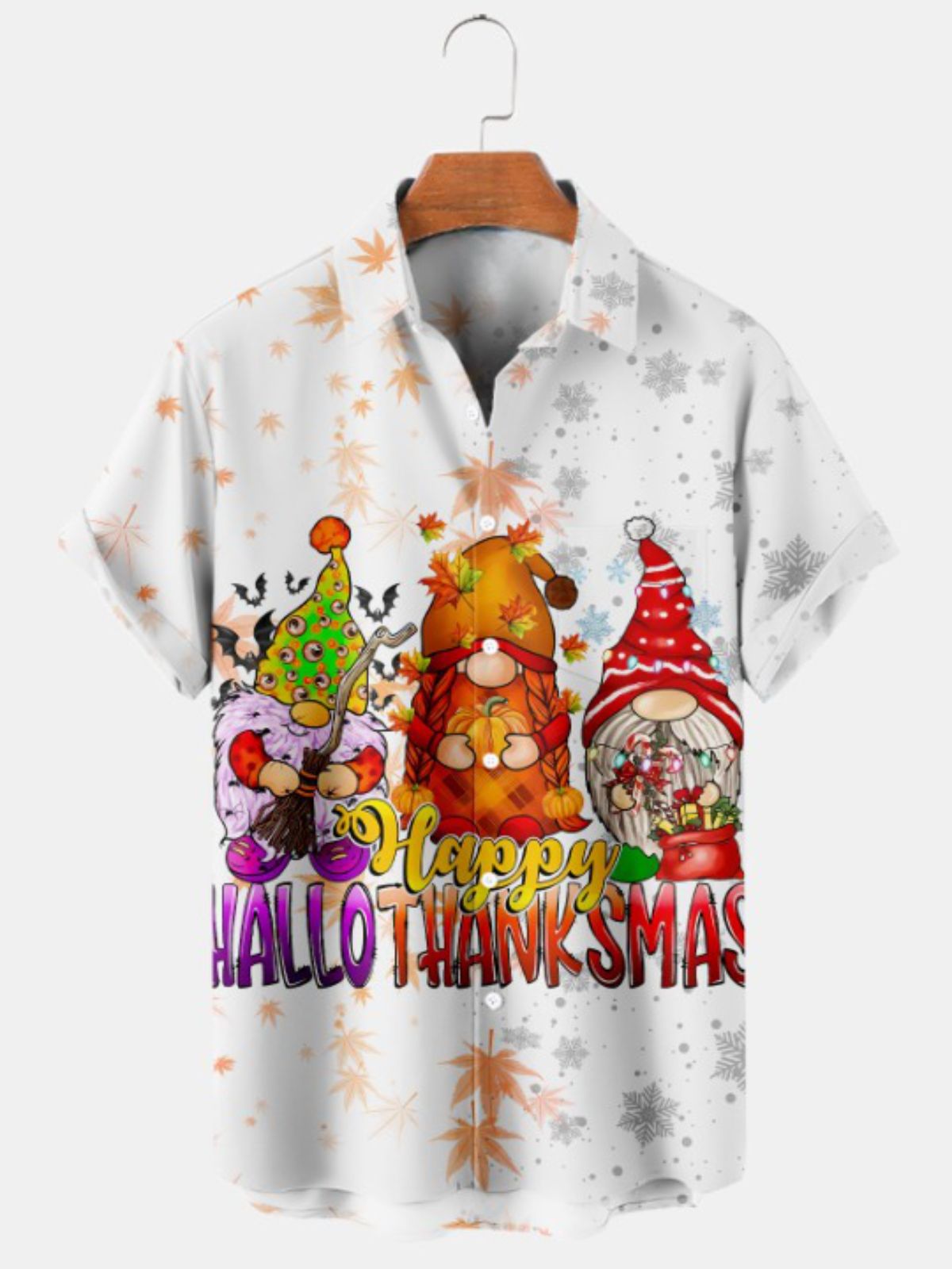 Festive Cartoon Print Casual Short Sleeved Shirt