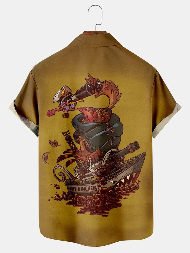 Thanksgiving Retro Turkey Print Shirt