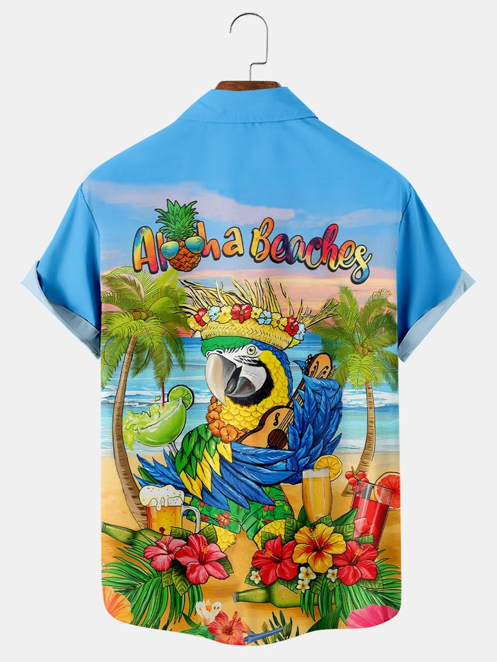 Guitar By The Sea Printed Short Sleeved Shirt
