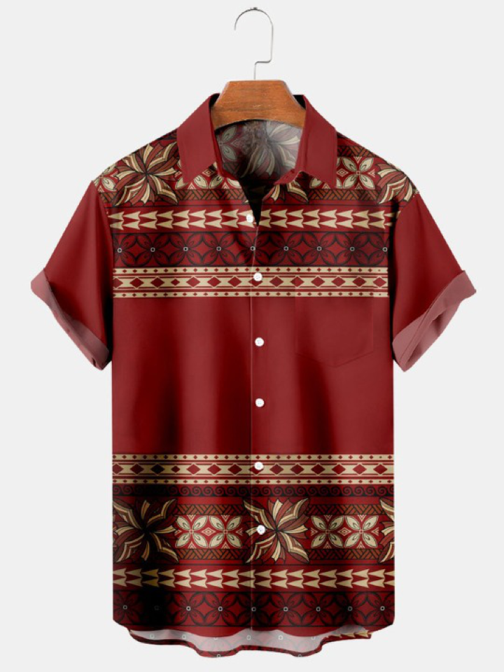 Vintage Hawaiian Ethnic Print Pocket Shirt