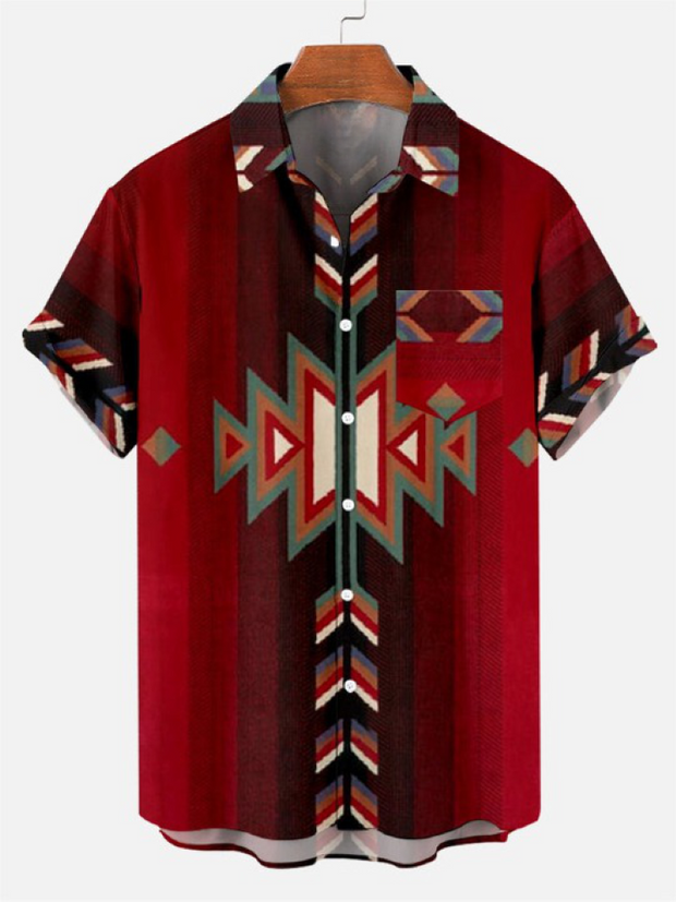 Retro Western Ethnic Stripes Pattern Shirt