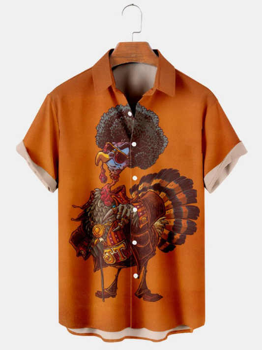Retro Turkey Knight Print Short Sleeve Shirt