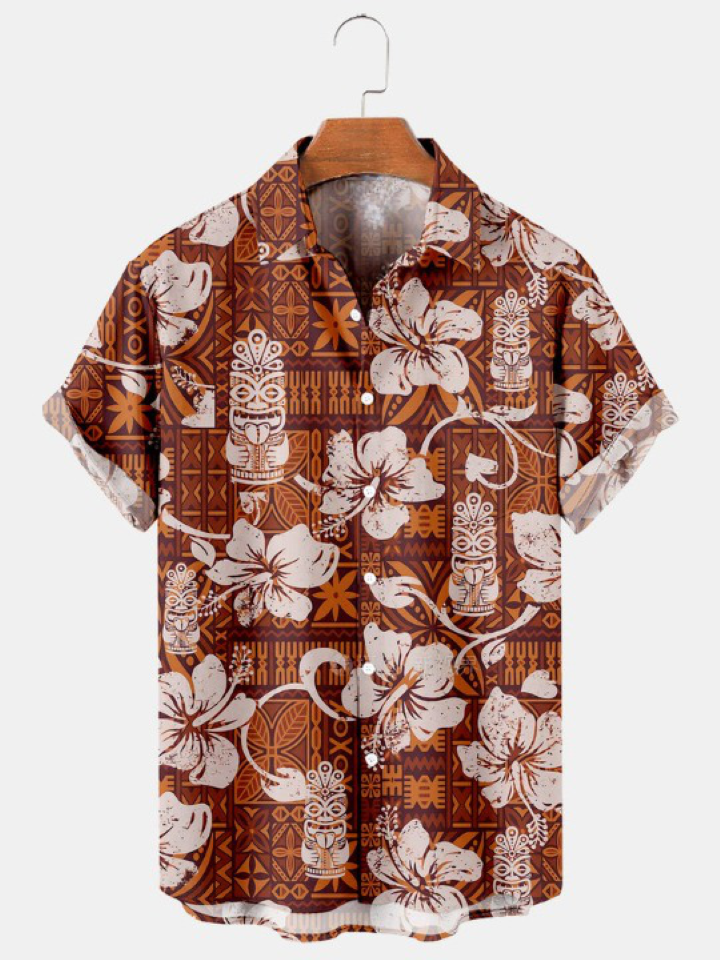 Tiki Print Casual Loose Oversized Shirt