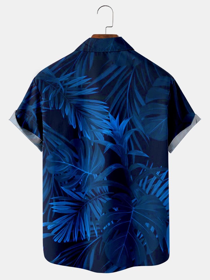 Hawaiian Palm Leaf Print Short Sleeve Shirt