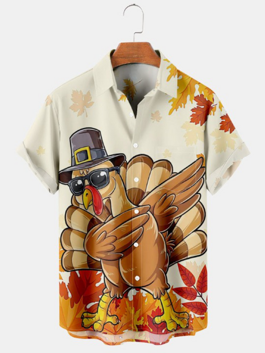 Thanksgiving Fun Turkey Print Pocket Shirt