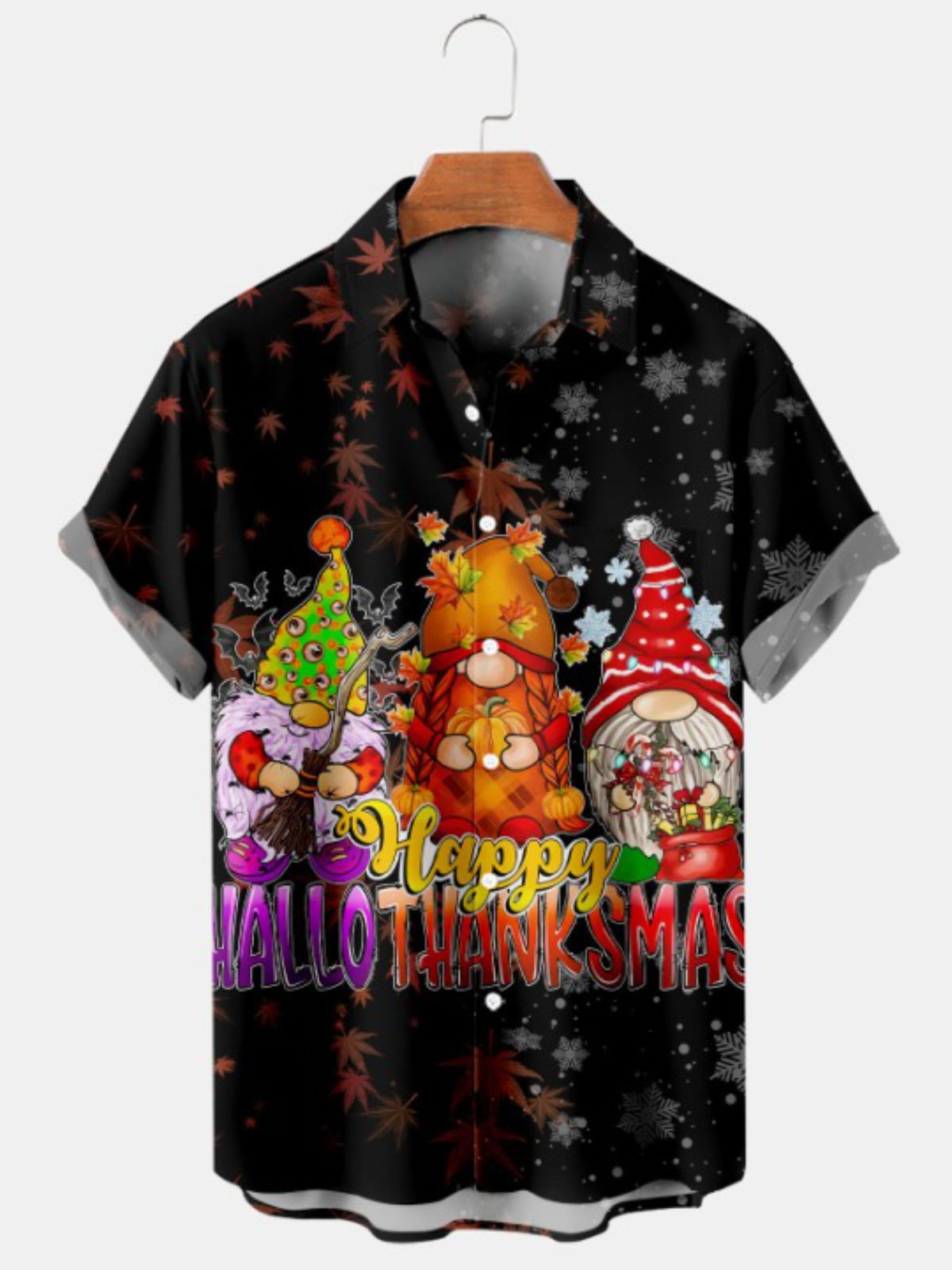 Festive Cartoon Print Casual Short Sleeved Shirt