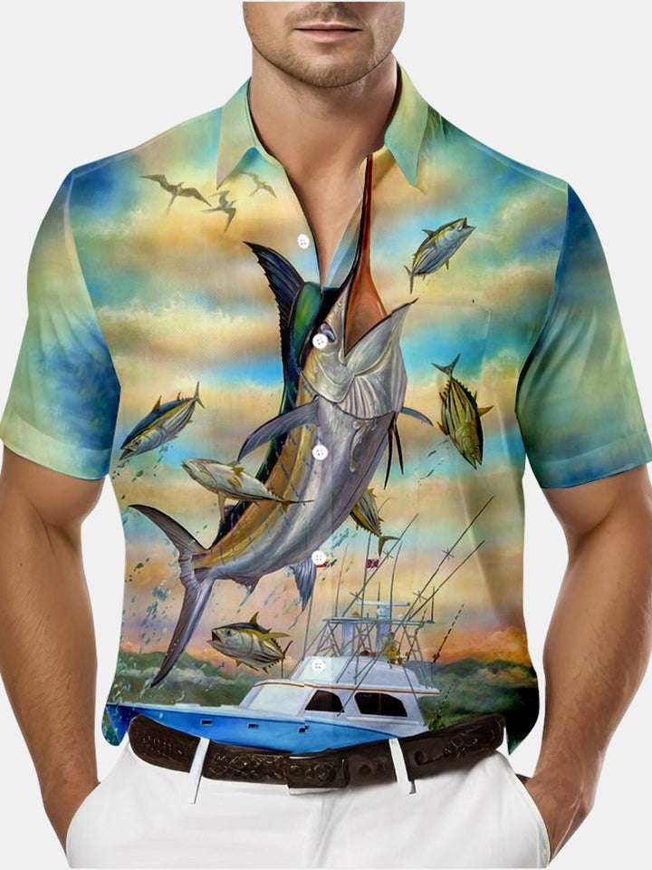 Surf Fish And Coco Print Short Sleeve Shirt