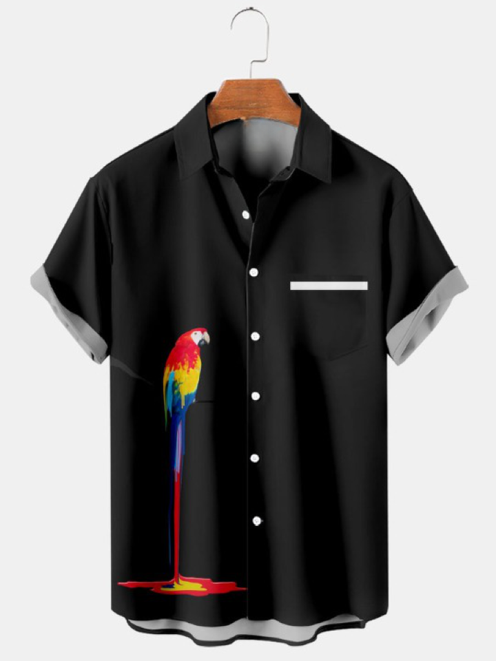 Hawaiian Fun Parrot Print Short Sleeve Shirt