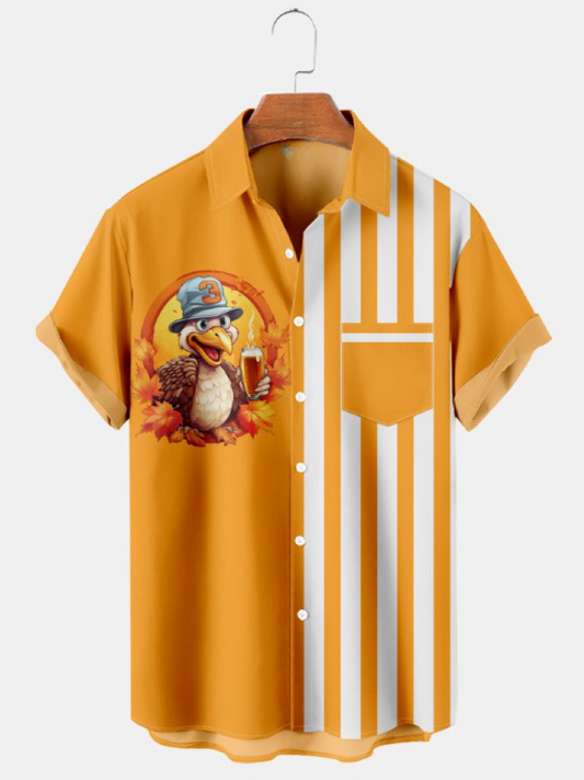 Thanksgiving Smiley Turkey Print Pocket Shirt