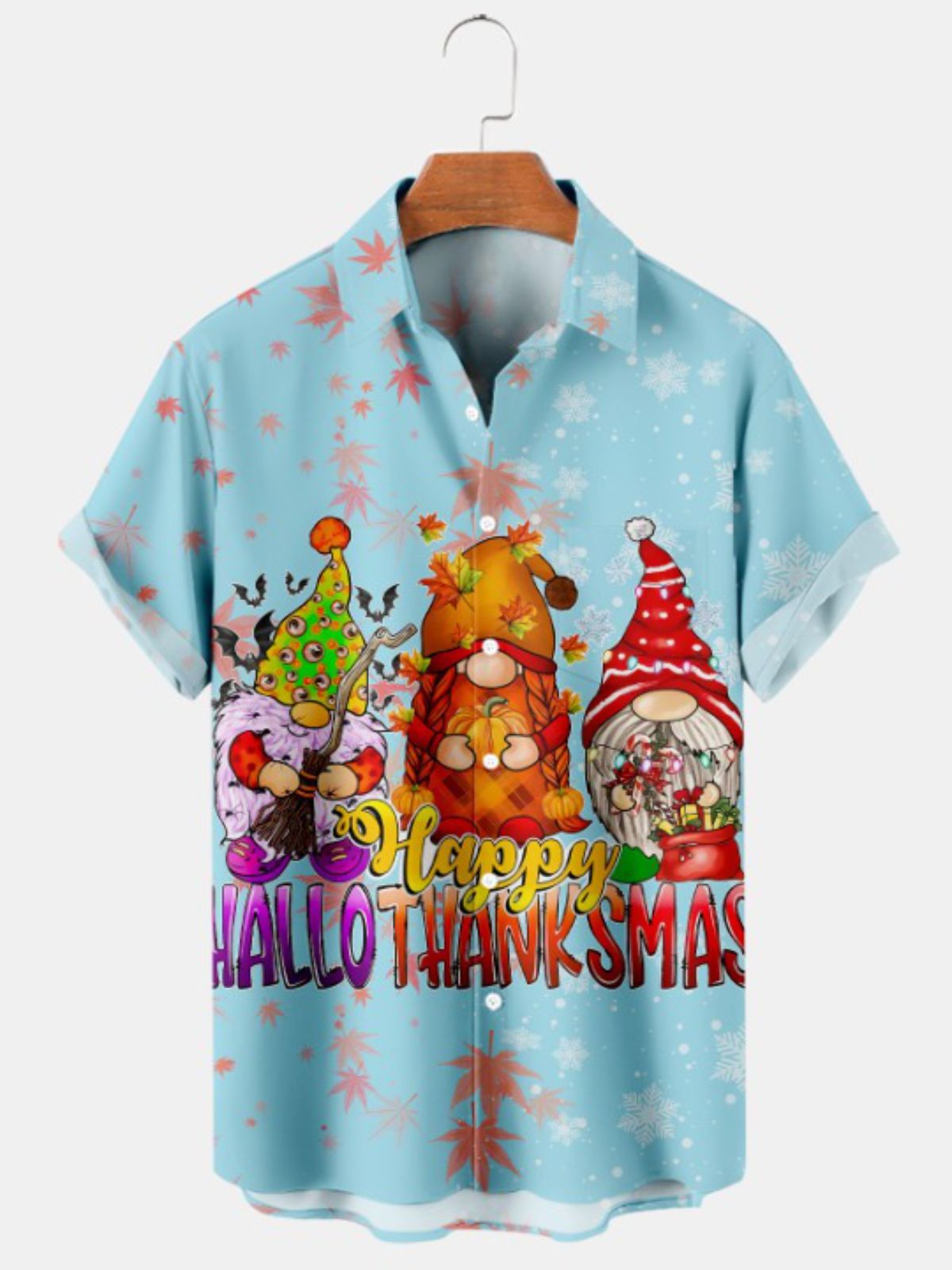 Festive Cartoon Print Casual Short Sleeved Shirt