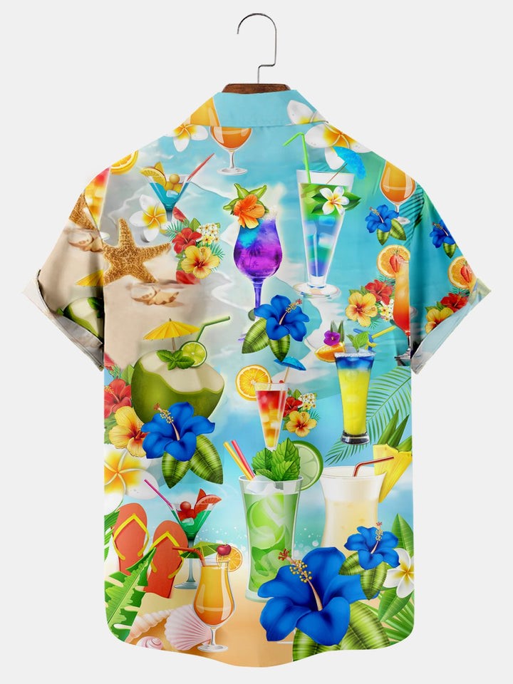 Hawaiian Beach Print Short Sleeve Shirt