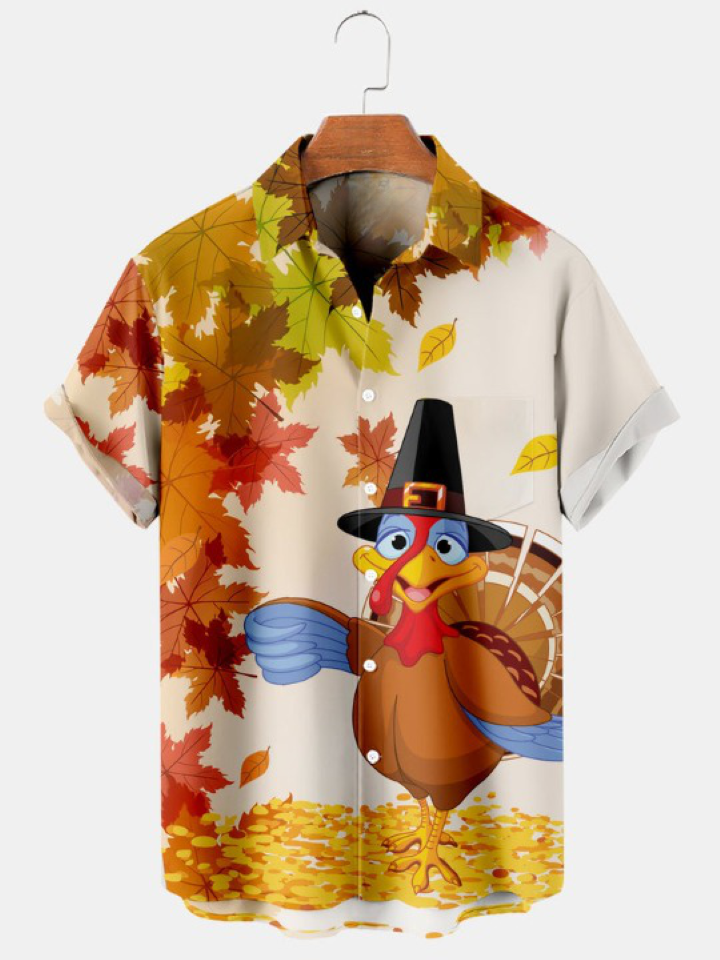 Maple Leaf Turkey Print Short Sleeve Shirt