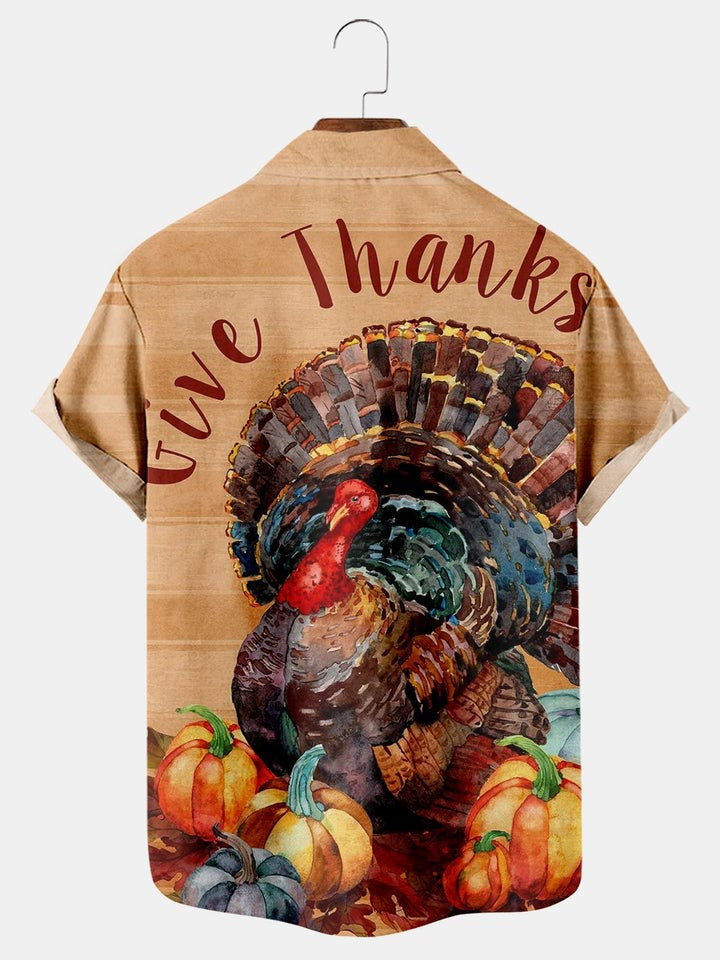 Thanksgiving Turkey Pumpkin Print Shirt
