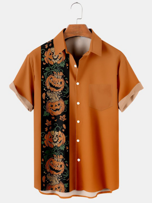 Halloween Pumpkin Print Short Sleeve Shirt