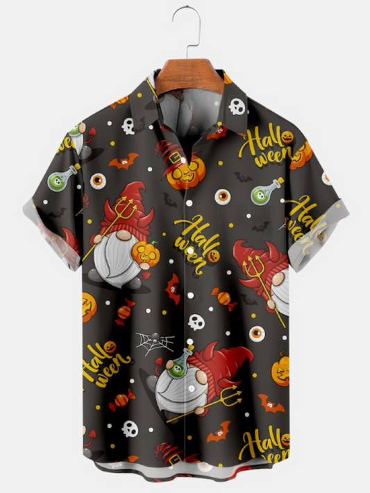 Halloween Gnome Pumpkin Print Shirt