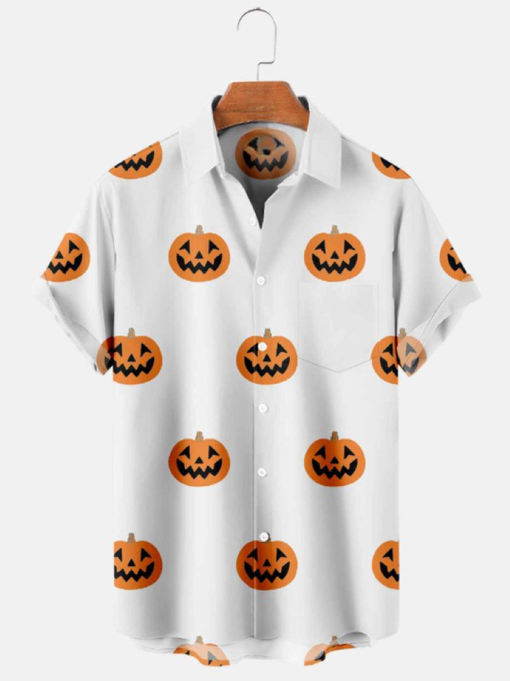 Simple Basic Classic Print Halloween Hawaiian Shirt