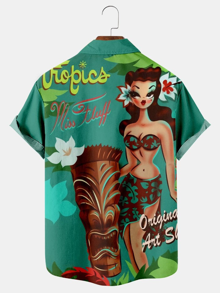 Hawaiian TIKI Print Casual Loose Short Sleeve Shirt