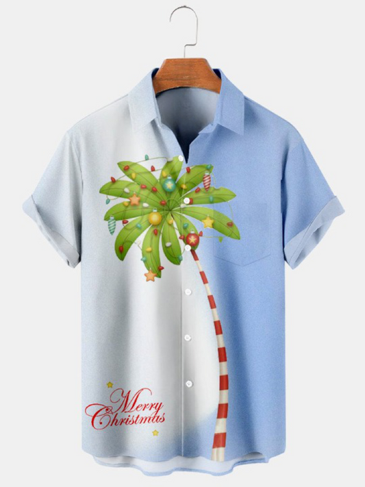 Palm Tree Print Pocket Short Sleeve Shirt