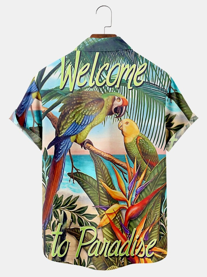 Parrot Print Casual Short Sleeve Shirt