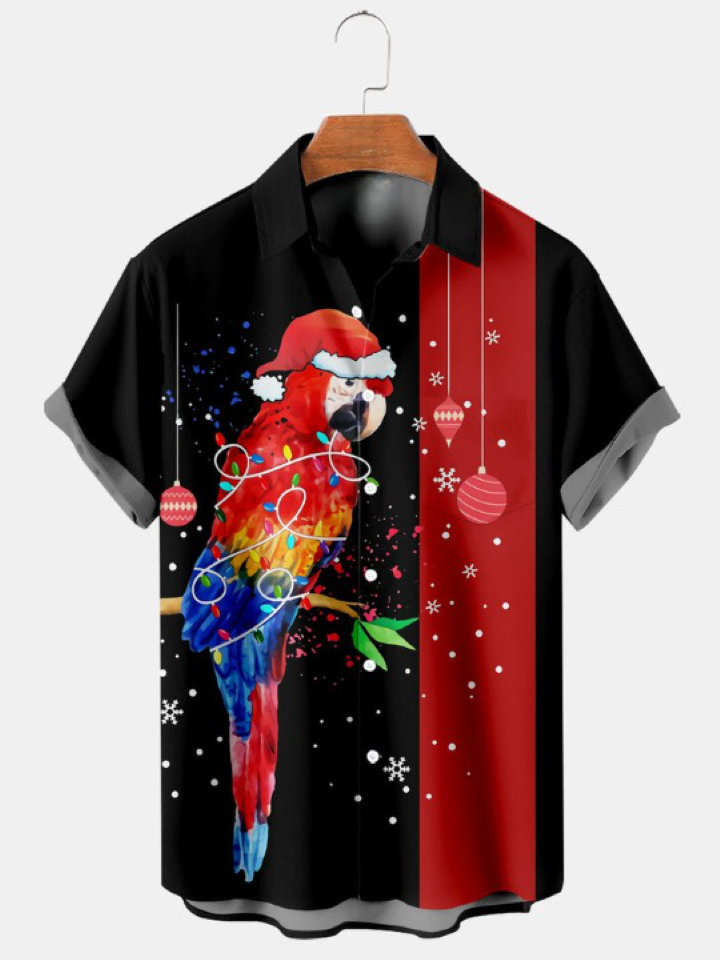 Christmas Parrot Print Casual Shirt