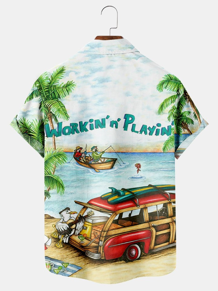 Hawaiian Fun Parrot Printed Short Sleeved Shirt