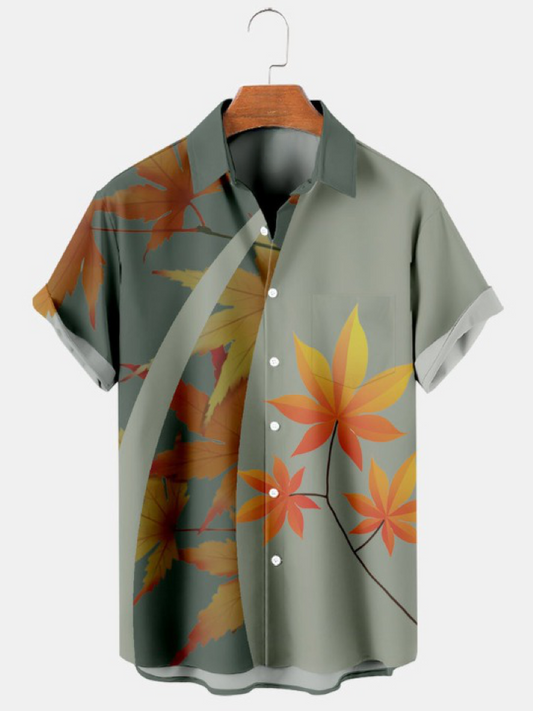 Maple Leaf Contrast Design Short Sleeve Shirt