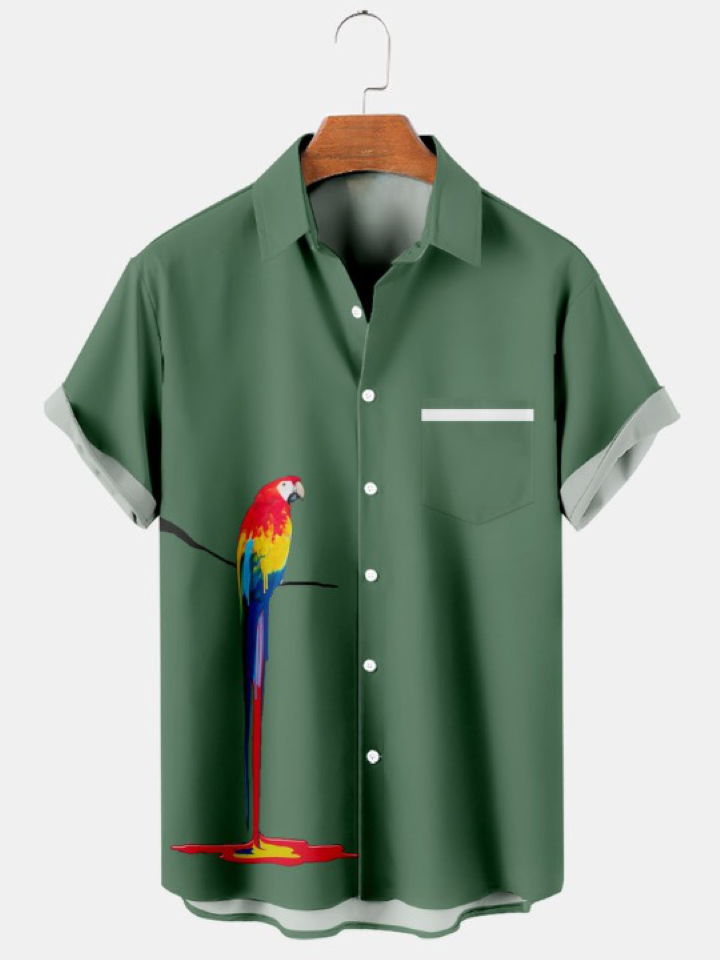 Hawaiian Fun Parrot Print Short Sleeve Shirt