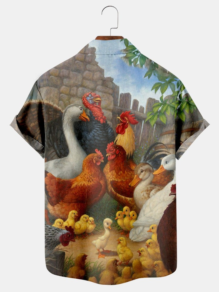 Thanksgiving Print Pocket Short Sleeve Shirt