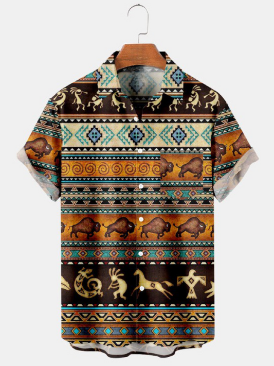 Vintage Ethnic Bullfighting Print Shirt