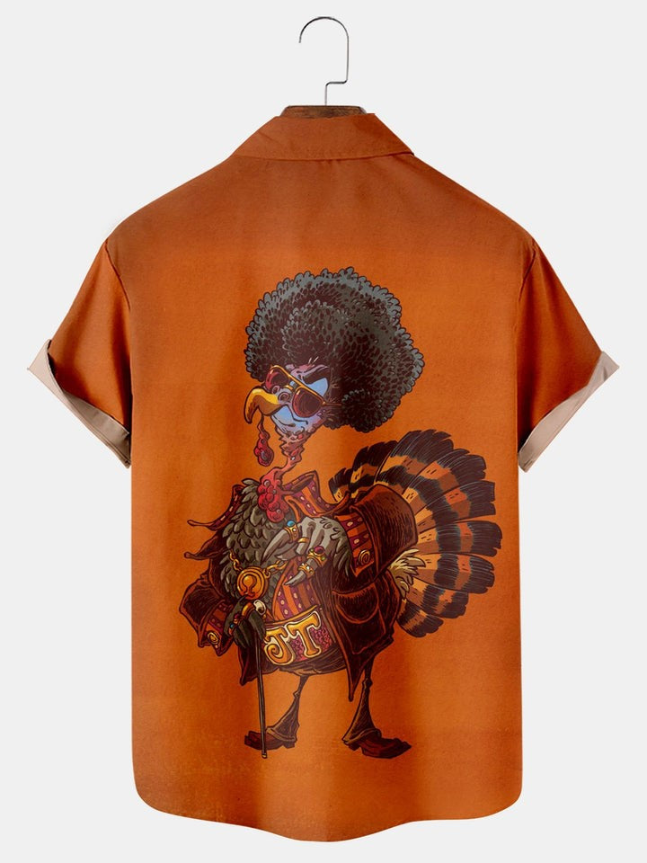 Retro Turkey Knight Print Short Sleeve Shirt