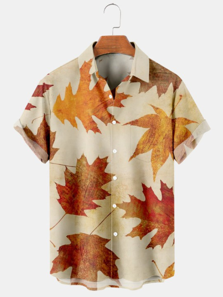 Autumn Maple Leaf Print Casual Shirt
