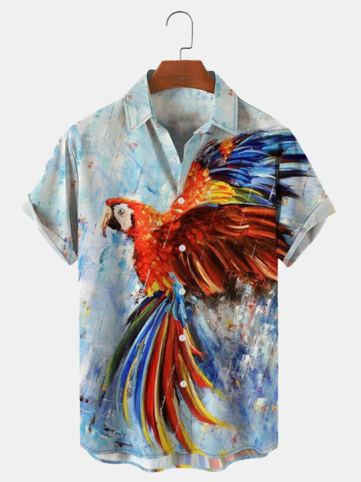 Parrot Oil Painting Print Short Sleeved Shirt