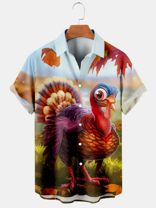 Thanksgiving Turkey Maple Casual Short Sleeved Shirt