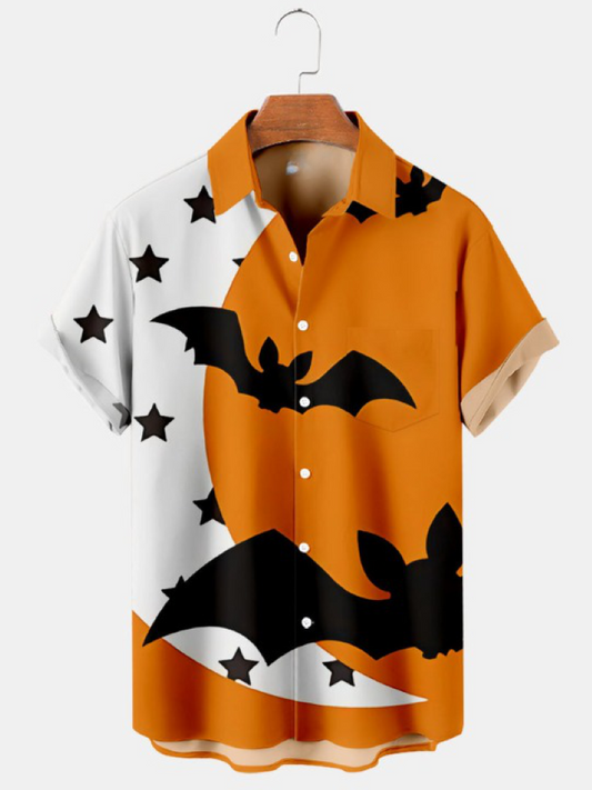 Halloween Bat Print Short Sleeve Shirt