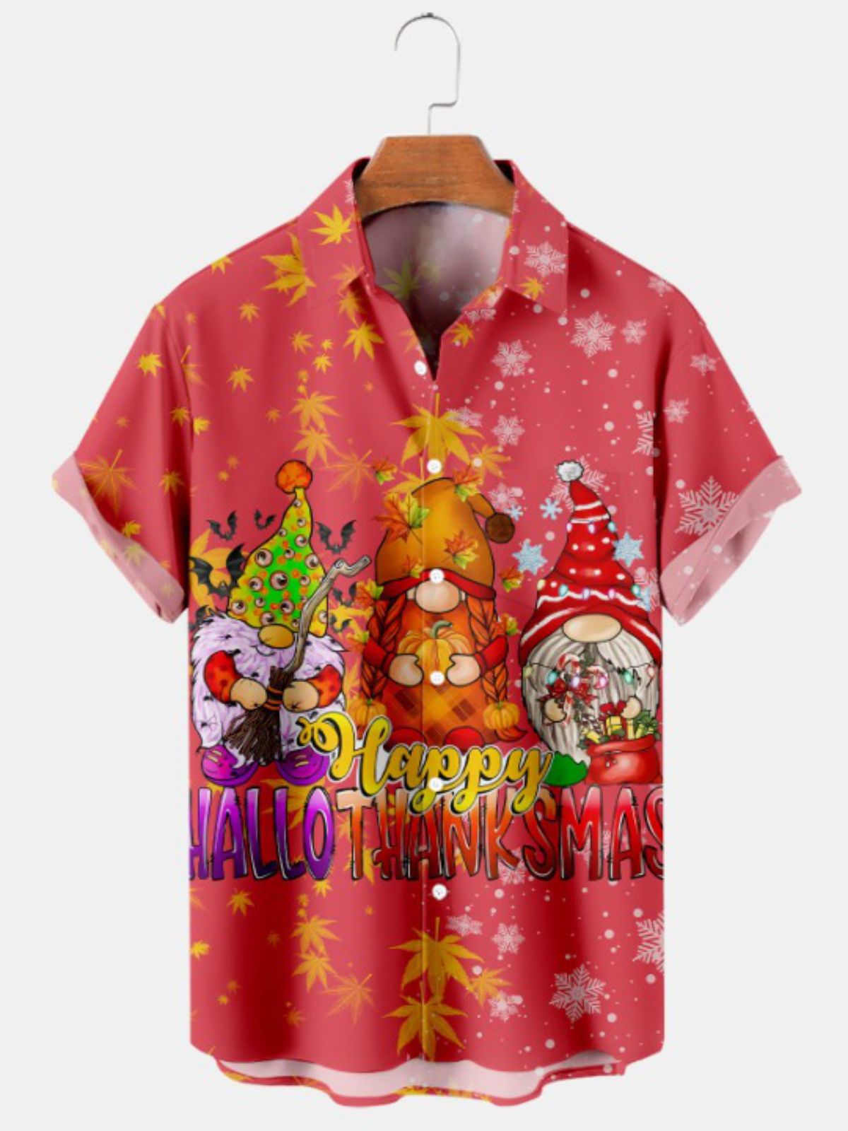 Festive Cartoon Print Casual Short Sleeved Shirt