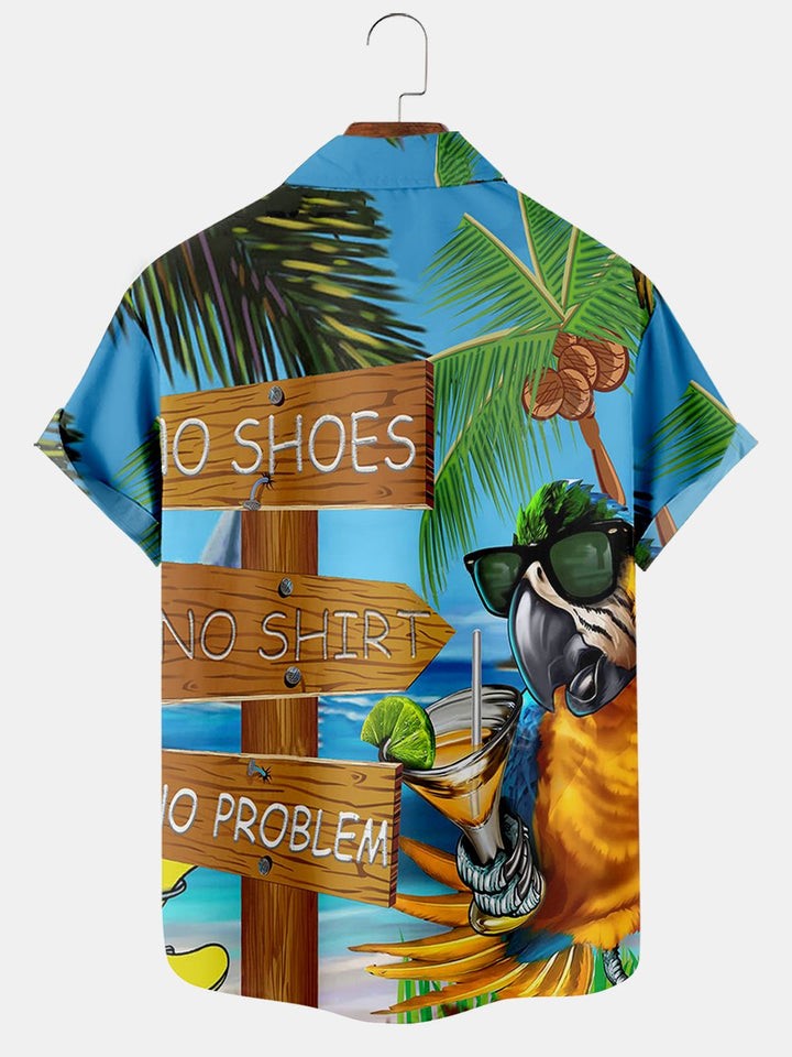 Hawaiian Parrot Print Pocket Shirt