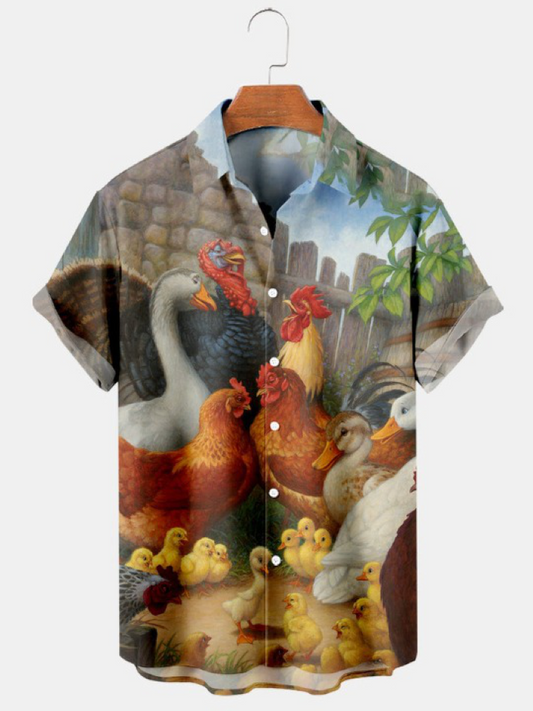 Thanksgiving Print Pocket Short Sleeve Shirt