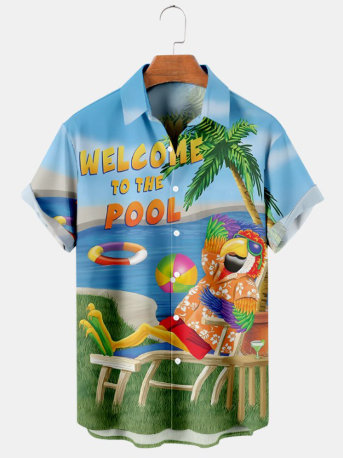 Pool Parrot Print Short Sleeve Shirt