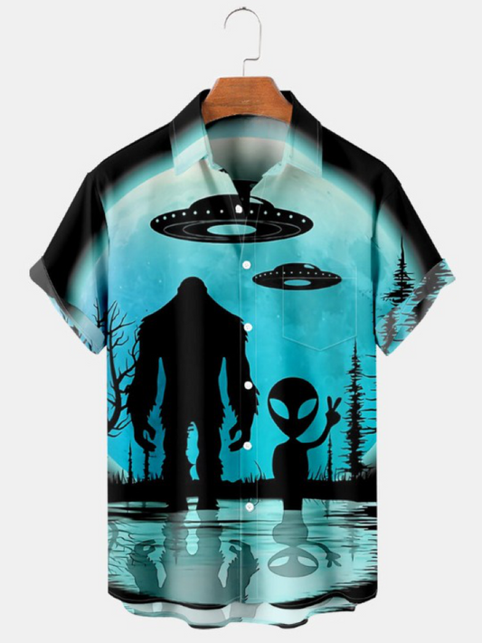 Bigfoot Alien Print Short Sleeve Shirt