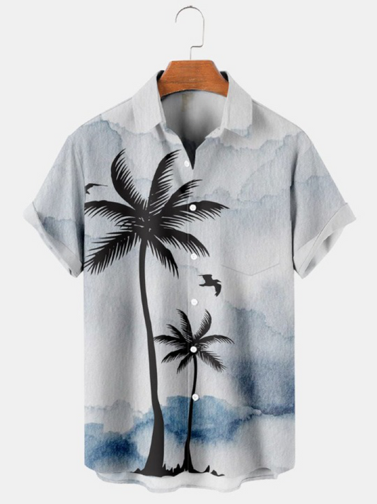 Ink Dye Palm Tree Print Pocket Shirt